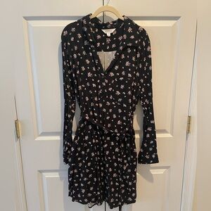 Floral Black Dress- Market & Spruce, XL. Waist tie included